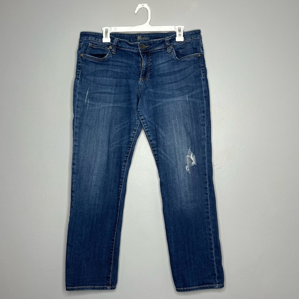 KUT from the Kloth Distressed Boyfriend Stretch Cotton Denim Blue Jeans FF